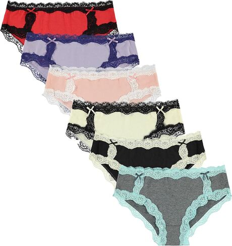 مجموعة من 6 ملابس داخلية نسائية من الدانتيل الملون من Free to Live، سراويل داخلية من القطن والألياف اللدنة in Kuwait