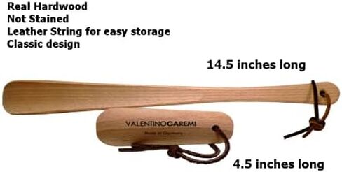 VALENTINO GAREMI Shoe Horn Set – Hard Wood Crafted – Long Handle & Travel Size Duo – Durable & Classic Design – Made in Germany in Saudi Arabia
