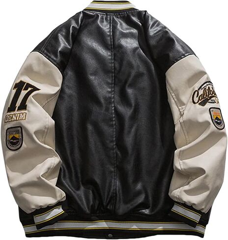 Aelfric Eden Men’s PU Jacket Oversized Varsity Jacket Zipper Closure Casual Patchwork Lamb Collar Winter Coats in Saudi Arabia