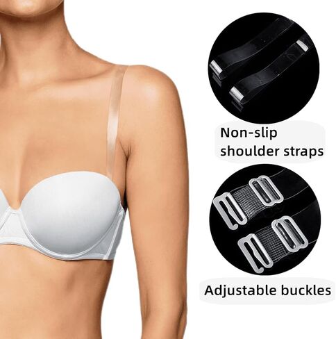 TACPAK 4 أزواج من أشرطة حمالة الصدر الناعمة الشفافة غير القابلة للانزلاق أشرطة حمالة الصدر الشفافة غير المرئية للنساء بدون حمالات طول حمالة الصدر البديلة القابلة للتعديل in Kuwait