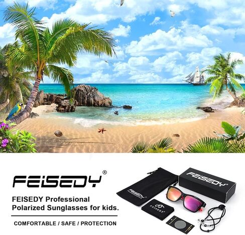 FEISEDY Kids Sunglasses UV400 Protection Polarized Lenses Boys Girls Age 3-9 TPEE Rubber Square Flexible Shades B2806 in Saudi Arabia