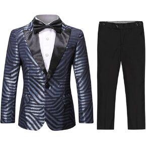 SWOTGdoby Boys Tuxedo Suit Formal Dresswear Silk Peak Lapel 3 Pieces Slim Fit Blazer Pants Bowtie Wedding Party