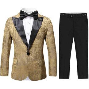 SWOTGdoby Boys Tuxedo Suit Formal Dresswear Silk Peak Lapel 3 Pieces Slim Fit Blazer Pants Bowtie Wedding Party