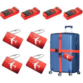 4 Pack Set Luggage Straps 2m Retractable, Luggage Tags Business Card Built-in Fillable Information Card Stainless Steel Rope Connects Card for Travel in Kuwait