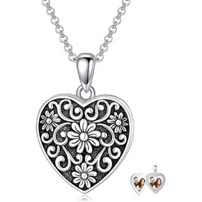 YOSOPRETTY Butterfly Daisy Lotus Flower Heart Locket Necklace That Holds Pictures 925 Sterling Silver Crystal Moonstone Photo Locket Pendant Jewelry Gifts for Women in Kuwait