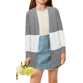 سترة صوفية للفتيات من MACNOORA مفتوحة من الأمام وأكمام طويلة كاجوال وبلون موحد للخريف سترات خارجية من 5 إلى 14 سنة in Kuwait