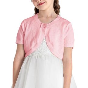 BOBOYOYO Short Sleeve Girls Shrug Cotton Knit Girls Cardigan Childrens Bolero Dress Sweater Toddler Shawl Cover Up for 5-12Y