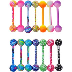 IPINK 14G مؤكسد قوس قزح الجراحية الصلب الحلمة اللسان خاتم رفع الأثقال الجسم ثقب 14 قطعة in Kuwait