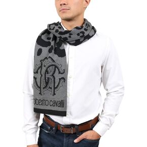 روبيرتو كافالي سكارف رجالي من مزيج الصوف الرمادي بطبعة جلد الفهد ESZ030 05001، رمادي، 30-180, رمادي, 30-180 in Kuwait