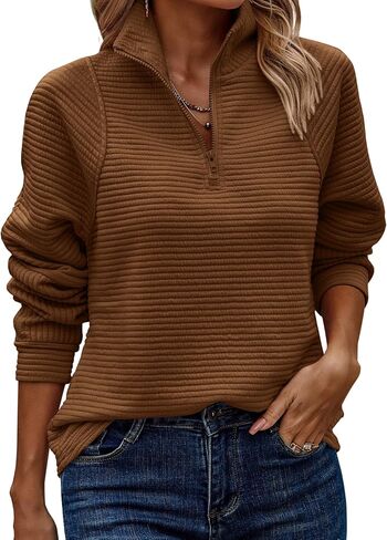 ECOWISH Womens Sweatshirt 2024 Spring Half Zip Sweatshirts Long Sleeve Pullover Solid Color Tops Casual V Neck Outfits in Saudi Arabia