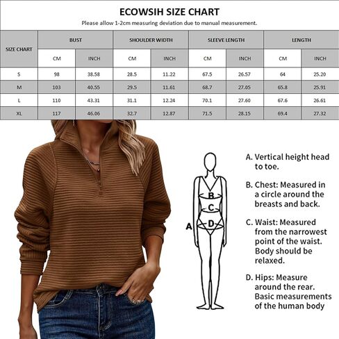 ECOWISH Womens Sweatshirt 2024 Spring Half Zip Sweatshirts Long Sleeve Pullover Solid Color Tops Casual V Neck Outfits in Saudi Arabia