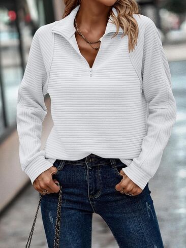 ECOWISH Womens Sweatshirt 2024 Spring Half Zip Sweatshirts Long Sleeve Pullover Solid Color Tops Casual V Neck Outfits in Saudi Arabia