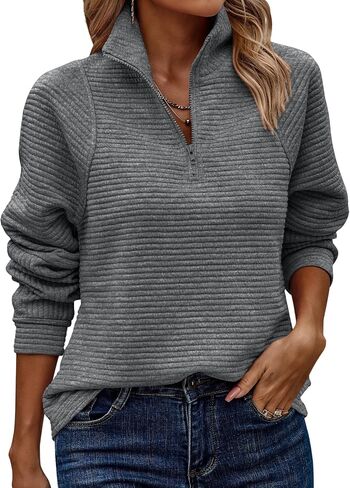 ECOWISH Womens Sweatshirt 2024 Spring Half Zip Sweatshirts Long Sleeve Pullover Solid Color Tops Casual V Neck Outfits in Saudi Arabia