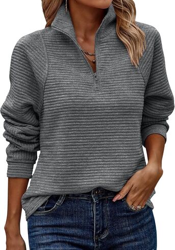 ECOWISH Womens Sweatshirt 2024 Spring Half Zip Sweatshirts Long Sleeve Pullover Solid Color Tops Casual V Neck Outfits in Saudi Arabia