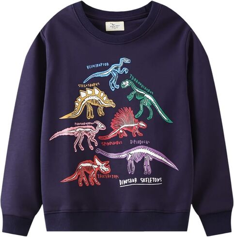 HSTiSan Toddler Boys Cotton Sweatshirt Luminous Dinosaur Pattern Pullover Sweater Long Sleeve Crewneck Tops Tee 2-7T in Kuwait