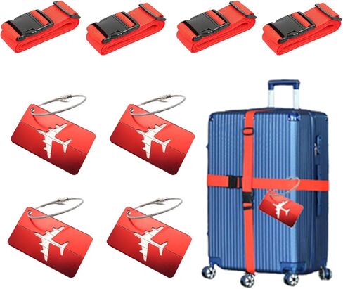 4 Pack Set Luggage Straps 2m Retractable, Luggage Tags Business Card Built-in Fillable Information Card Stainless Steel Rope Connects Card for Travel in Kuwait