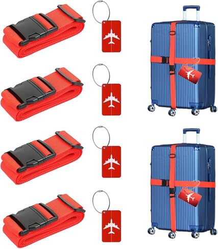 4 Pack Set Luggage Straps 2m Retractable, Luggage Tags Business Card Built-in Fillable Information Card Stainless Steel Rope Connects Card for Travel in Kuwait