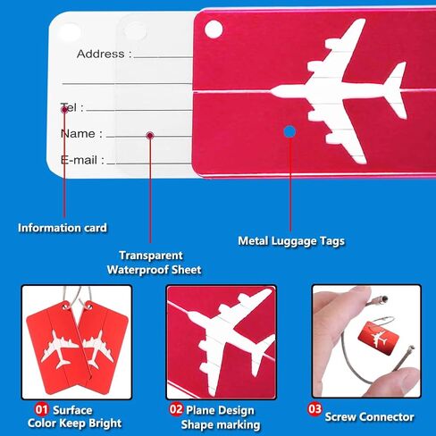 4 Pack Set Luggage Straps 2m Retractable, Luggage Tags Business Card Built-in Fillable Information Card Stainless Steel Rope Connects Card for Travel in Kuwait