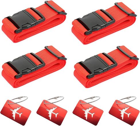 4 Pack Set Luggage Straps 2m Retractable, Luggage Tags Business Card Built-in Fillable Information Card Stainless Steel Rope Connects Card for Travel in Kuwait