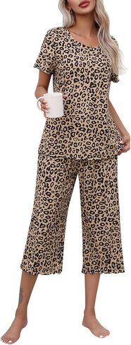 Ekouaer Women's Pajamas Set Short Sleeve Sleepwear Top Capri Pants Pjs Sets Soft Loungewear S-XXL in Saudi Arabia