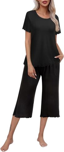 Ekouaer Women's Pajamas Set Short Sleeve Sleepwear Top Capri Pants Pjs Sets Soft Loungewear S-XXL in Saudi Arabia