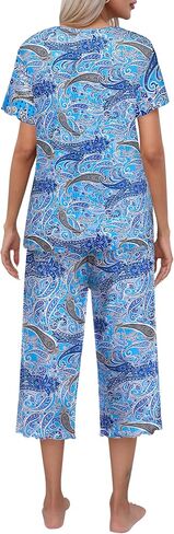 Ekouaer Women's Pajamas Set Short Sleeve Sleepwear Top Capri Pants Pjs Sets Soft Loungewear S-XXL in Saudi Arabia