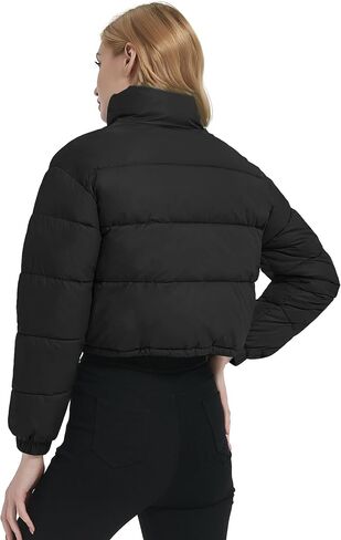 Kissonic Women's Cropped Puffer Jacket Full Zip Stand Collar Quilted Jacket Winter Coats with Pockets in Saudi Arabia