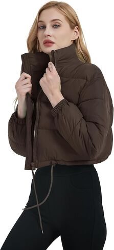 Kissonic Women's Cropped Puffer Jacket Full Zip Stand Collar Quilted Jacket Winter Coats with Pockets in Saudi Arabia