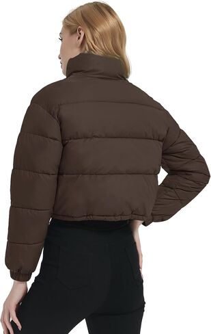 Kissonic Women's Cropped Puffer Jacket Full Zip Stand Collar Quilted Jacket Winter Coats with Pockets in Saudi Arabia