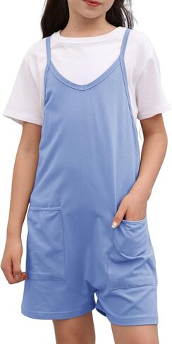 Tongmingyun Girls Summer Sleeveless Casual Romper Spaghetti Strap Shorts Jumpsuit with Pockets in Saudi Arabia