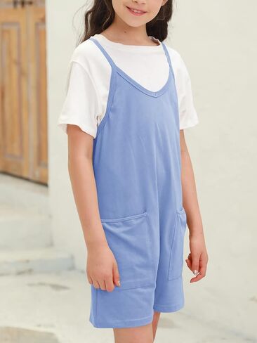 Tongmingyun Girls Summer Sleeveless Casual Romper Spaghetti Strap Shorts Jumpsuit with Pockets in Saudi Arabia