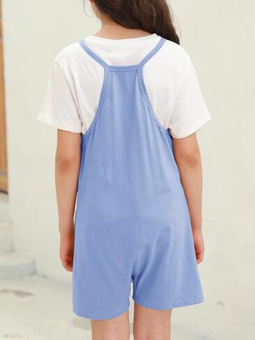 Tongmingyun Girls Summer Sleeveless Casual Romper Spaghetti Strap Shorts Jumpsuit with Pockets in Saudi Arabia