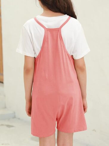 Tongmingyun Girls Summer Sleeveless Casual Romper Spaghetti Strap Shorts Jumpsuit with Pockets in Saudi Arabia