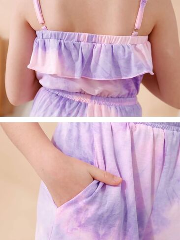 GORLYA Girls Elegant Straped Jumpsuit Rompers Casual Ruffle Trim Overlay Jumpers Short Outfits 4-14T in Saudi Arabia
