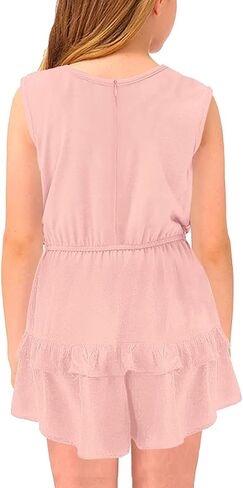 Flowyair Girls' Summer Sleeveless Rompers Casual Ruffle Ttrim Elastic Waisted Layered Shorts Jumpsuits in Saudi Arabia