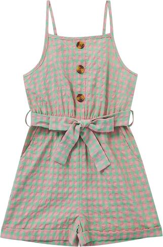 بدلة قفز عصرية للفتيات من Kukume بدون أكمام وأزرار مع جيوب جانبية من عمر 3 إلى 12 عامًا in Kuwait