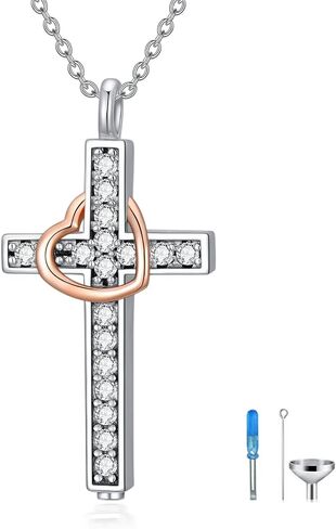 Sunflower Rose Flower Cross Cremation Jewelry 925 Sterling Silver Urn Necklace Keepsake Ashes Hair Memorial Pendant Always in My Heart Locket for Women in Saudi Arabia