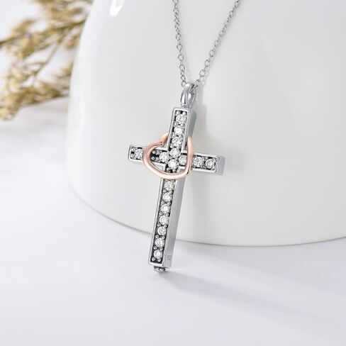 Sunflower Rose Flower Cross Cremation Jewelry 925 Sterling Silver Urn Necklace Keepsake Ashes Hair Memorial Pendant Always in My Heart Locket for Women in Saudi Arabia