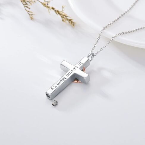 Sunflower Rose Flower Cross Cremation Jewelry 925 Sterling Silver Urn Necklace Keepsake Ashes Hair Memorial Pendant Always in My Heart Locket for Women in Saudi Arabia
