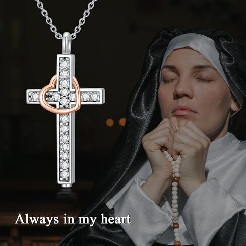 Sunflower Rose Flower Cross Cremation Jewelry 925 Sterling Silver Urn Necklace Keepsake Ashes Hair Memorial Pendant Always in My Heart Locket for Women in Saudi Arabia