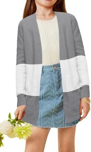 سترة صوفية للفتيات من MACNOORA مفتوحة من الأمام وأكمام طويلة كاجوال وبلون موحد للخريف سترات خارجية من 5 إلى 14 سنة in Kuwait