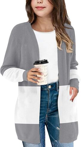 سترة صوفية للفتيات من MACNOORA مفتوحة من الأمام وأكمام طويلة كاجوال وبلون موحد للخريف سترات خارجية من 5 إلى 14 سنة in Kuwait