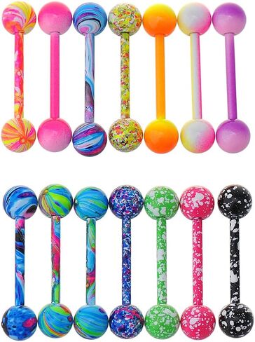 IPINK 14G مؤكسد قوس قزح الجراحية الصلب الحلمة اللسان خاتم رفع الأثقال الجسم ثقب 14 قطعة in Kuwait