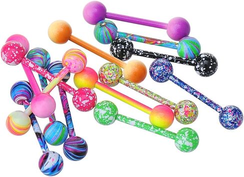 IPINK 14G مؤكسد قوس قزح الجراحية الصلب الحلمة اللسان خاتم رفع الأثقال الجسم ثقب 14 قطعة in Kuwait