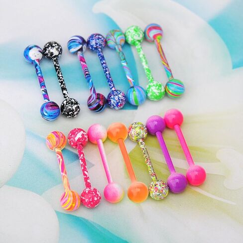 IPINK 14G مؤكسد قوس قزح الجراحية الصلب الحلمة اللسان خاتم رفع الأثقال الجسم ثقب 14 قطعة in Kuwait