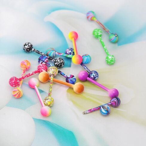 IPINK 14G مؤكسد قوس قزح الجراحية الصلب الحلمة اللسان خاتم رفع الأثقال الجسم ثقب 14 قطعة in Kuwait