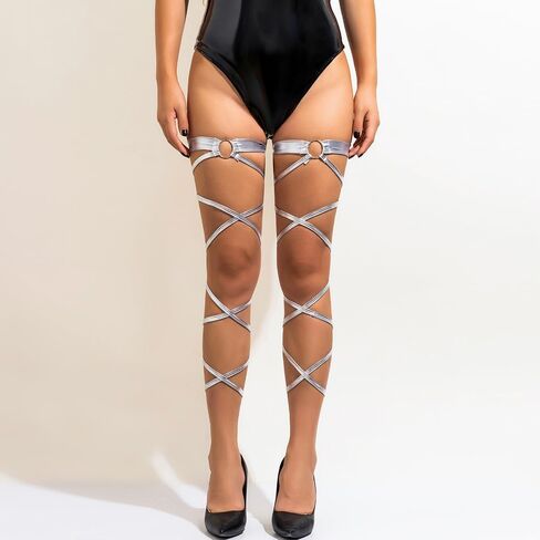 حزام ساق متقاطع للنساء من Mrotrida، حزام ساق متقاطع مثير، حلقة فضية سادة، حزام ساق الفخذ in Kuwait