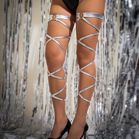 حزام ساق متقاطع للنساء من Mrotrida، حزام ساق متقاطع مثير، حلقة فضية سادة، حزام ساق الفخذ in Kuwait