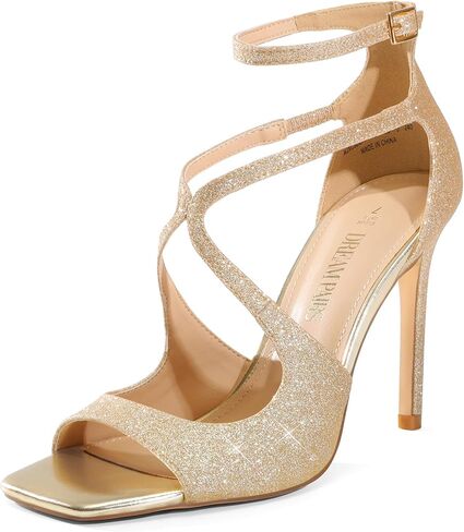 DREAM PAIRS الكعب العالي للنساء صنادل متقاطعة ذات كعب عالي مربعة مفتوحة من الأمام صنادل مثيرة وأنيقة in Kuwait