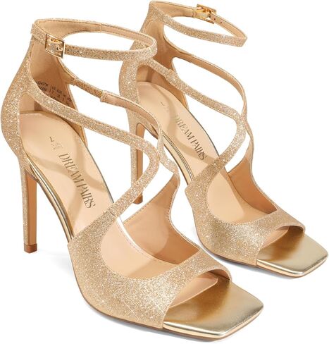 DREAM PAIRS الكعب العالي للنساء صنادل متقاطعة ذات كعب عالي مربعة مفتوحة من الأمام صنادل مثيرة وأنيقة in Kuwait